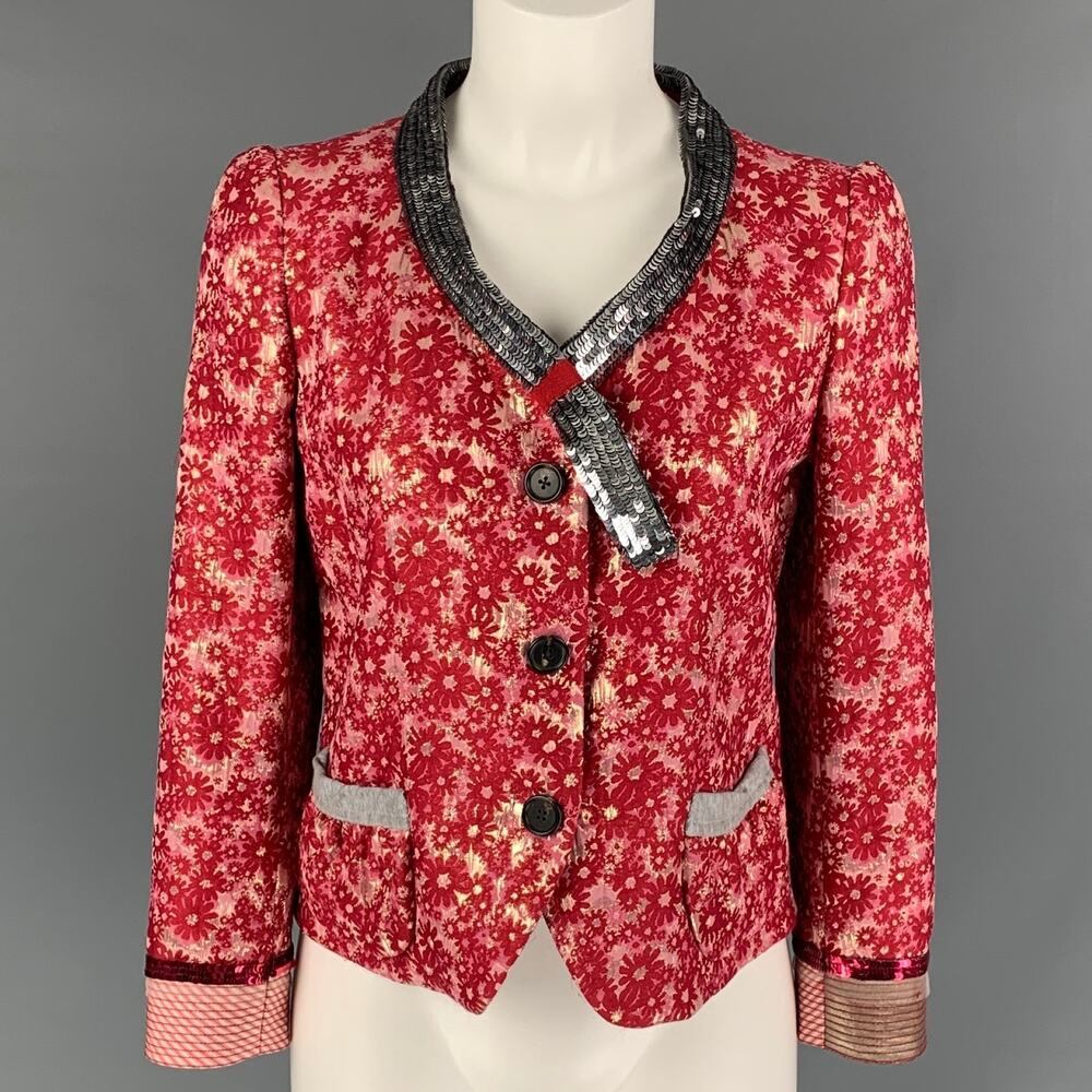 MARC JACOBS Size 6 Raspberry & Silver Floral Blazer